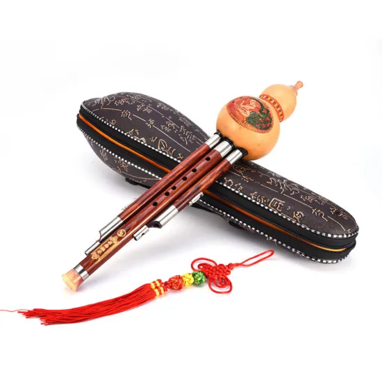 Chinese Traditional Cucurbit Flute Professional Woodwind Instrumental Performance Levelled Sandalwood Hulusi Three-tone Flute