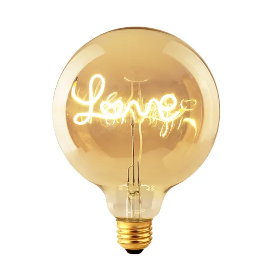 LED Filament Bulb G125 with Hello Love Home Dream Message, 4W, 2200K, Dimmable, Clear & Gold Glass