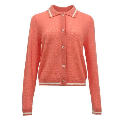 Solid Color Lapel Hollow Knitted Sweater
