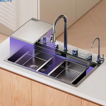 304 Stainless Steel Nano Black Kitchen Faucet with Pressurized Sink Glass Rinser