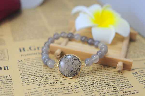 Pulsera de ágata gris con joyas de piedras preciosas de ágata colgante