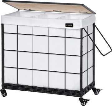 Premium Laundry Hamper Basket: Features Heavy Duty Caster Wheels, Removable Liner Bag, and Metal Handle for Convenient Laundry Management