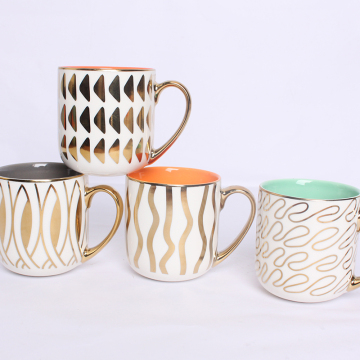 Wholesale Custom Logo Gold Handle Ceramic Coffee Mugs