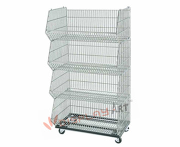 Large Capacity Foldable Stacking Wire Basket Rack with Wheels