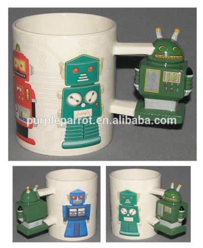 Wholesale green Robot handle mug with robot decal