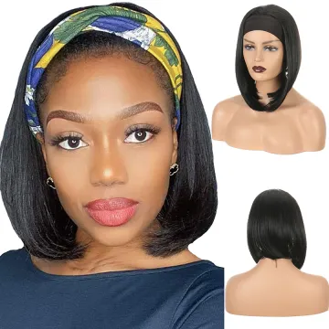 2021 Headband Wig Synthetic Hair Short Bob Natural Black Color Head Band Wig Half Wigs for Women