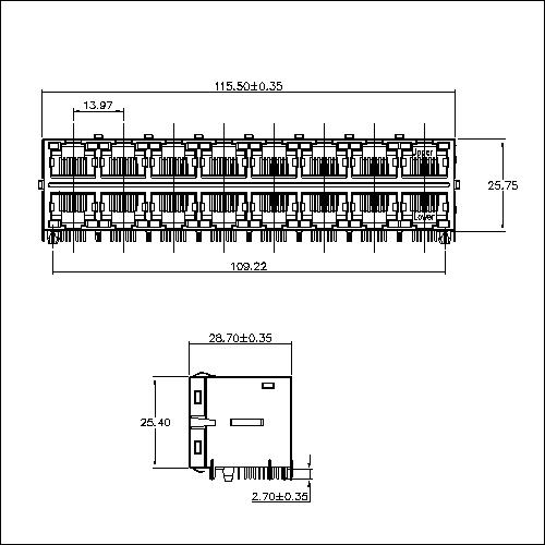 ATRT-6-E-A-X-016 RJ45 2X8 PORT WITH TRANSFORMER 100Mbps WITH LED