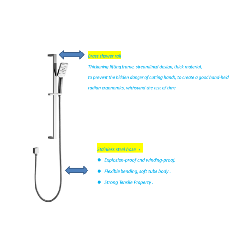 Rail de douche carré et douche à main en ABS