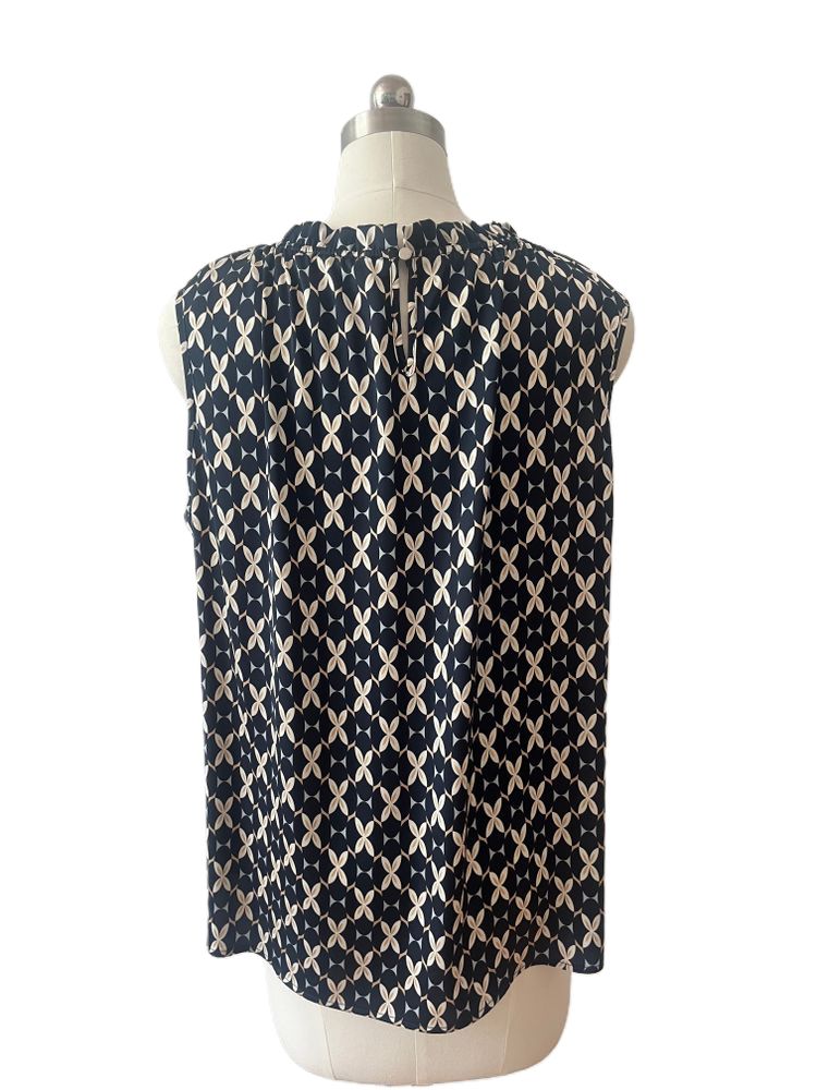 Navy Printed Back button Closure Women's Top