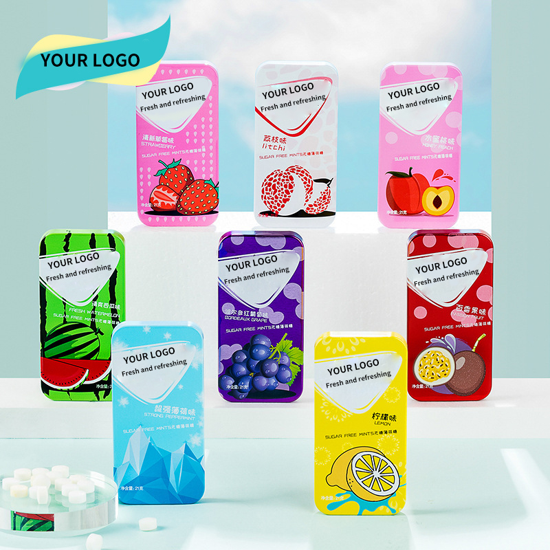 OEM ODM Vegan Custom Fruit Flavor Tin Box Cool Hard Mint Candy Kissing Fresh Breath Sugar Free Mints