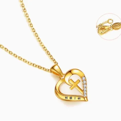 S925 Silver Cross Necklace - Heart-Shaped Clavicle Chain for Women