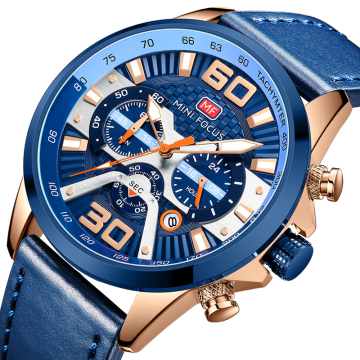 Popular Men's Leather Watch: MINI FOCUS 0336G Chronograph Sports Watch