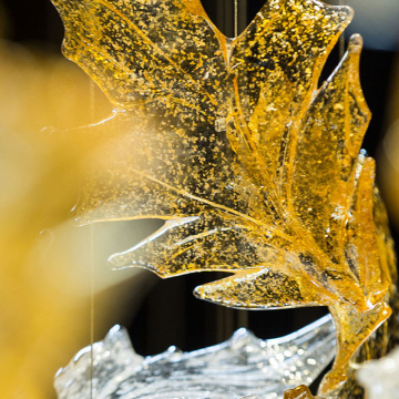 Hotsale Clear Amber Art Glass Leaves Chandelier for High Ceilings