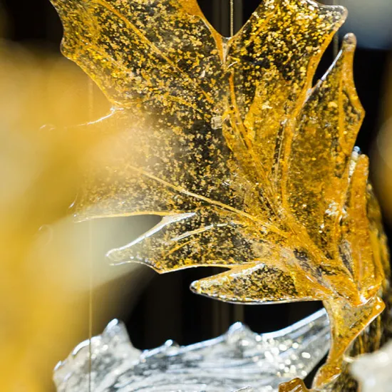 Hotsale Clear Amber Art Glass Leaves Chandelier for High Ceilings