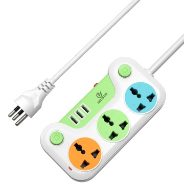 Colorful Universal Standard Power Socket - 3 Outlets Electric Power Strip Multi Plug Extension Socket