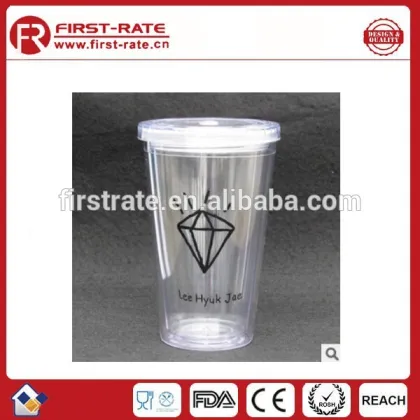 Clear plastic double wall straw cup