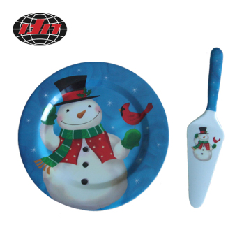 Christmas snowman Melamine Plate Round