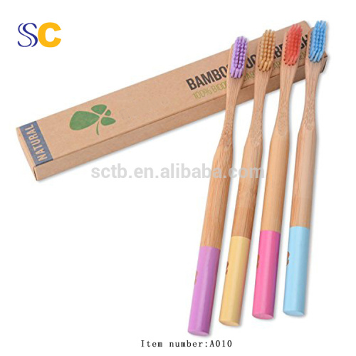 Escova de dentes de bambu natural redonda alça colorida