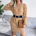 Womens Crewneck Long Sleeve Sweater Dress