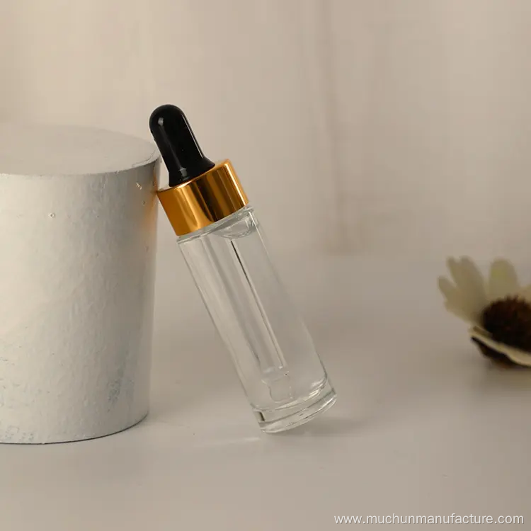 Round Empty Glass Serum Oil Gold Dropper Bottle