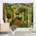Grüner Korridor-Tapisserie-Wandbehang-Blumen-Galerie-Rebe-Natur-Wand-Tapisserie für Wohnzimmer-Schlafzimmer-Schlafsaal-Inneneinrichtungen
