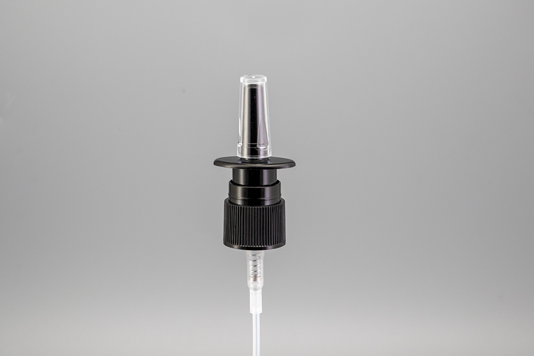 18/410 Black Ribbed Nasal Pump with Safety Clip