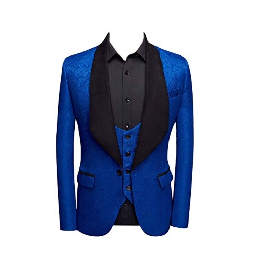 Blue Satin Blazer Coat Pants Vest Stage Suit
