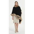 Wholesale oversize pure cashmere ladies poncho with fur collar