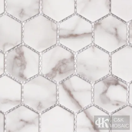 Nature Calacatta Gold Hexagon Printing Glass Mosaic