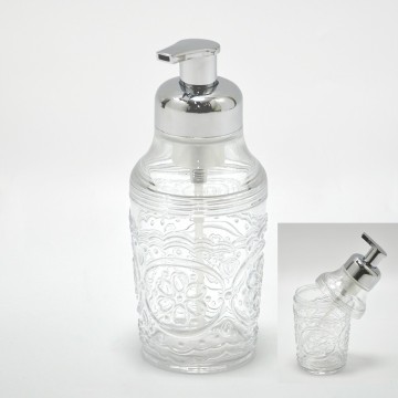 Antique Design Clear Embossed Hand Soap Dispenser Plastic Bottle
