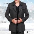 Winter Coat Men Woolen Coat Male Long Wool Windbreaker Jacket Thick Thermal Trench Coat Men Long Sleeve Grey Overcoat Plus Size