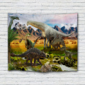 Dinosaur Group Tapestry Jurassic Wild Anicient Animals Wall Hanging Tropical Jungle Natural Volcanic 3D Wall Blanket for Childre