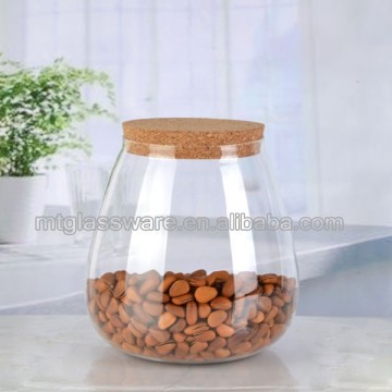 hot sale Hand made Pyrex glass food canister with cork lid