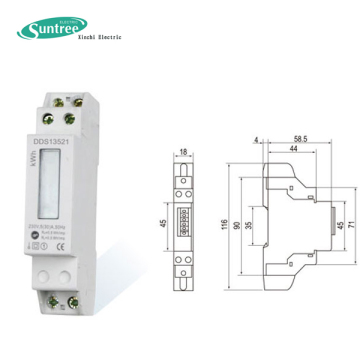 Kwh Meter Single Phase Kwh DIN Rail Meter with LCD Display and Pulse Output, 1 DIN Module