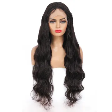 X-TRESS 14-28 Inch Middle Part Lace Wig Natural Black Long Body Wave Wig Remy Brazilian Human Hair Wigs For Black Women Daily