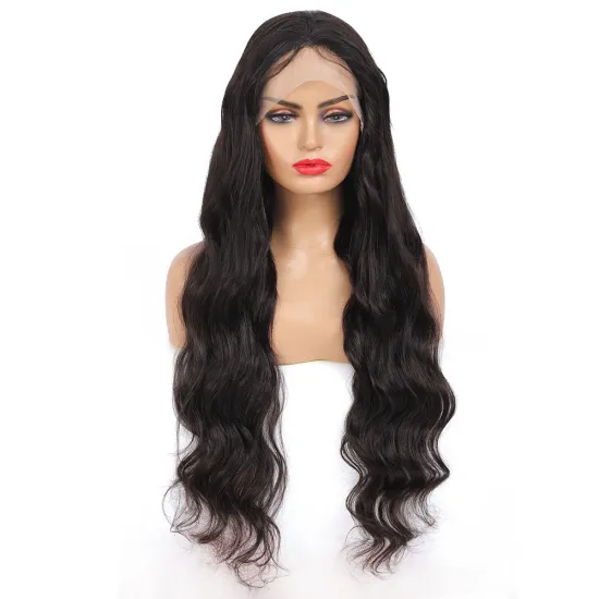 X-TRESS 14-28 Inch Middle Part Lace Wig Natural Black Long Body Wave Wig Remy Brazilian Human Hair Wigs For Black Women Daily