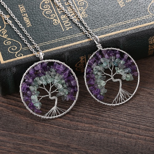 Tree of Life Pendant for Necklace Amulet Crystal Quartz 7 Chakra Meditation Gemstones Charms Peace Family Gifts