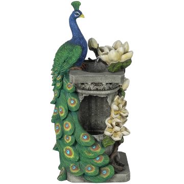 Resin Peacock and Flower Outdoor Fountain