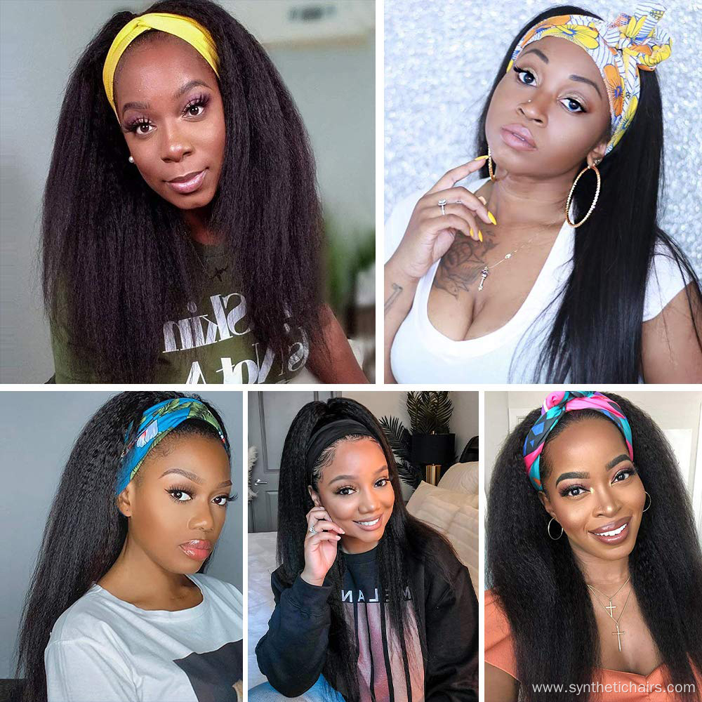 Kinky Curly Synthetic Non-Lace Wigs With Headbands Attached