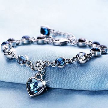Trendy Wedding Gift: Hot Silver Heart Bracelets with Blue Sapphire and Tanzanite Chain