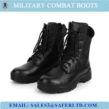 Black full grain leather military tactical boots