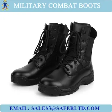 Black full grain leather military tactical boots