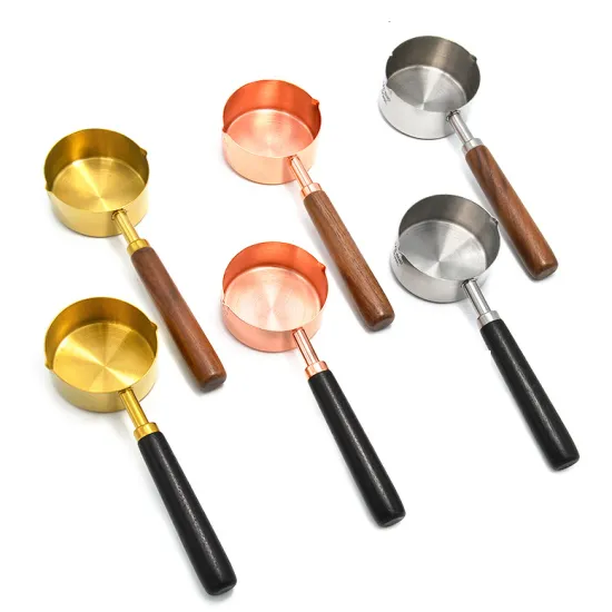 Stainless Steel Rose Gold Measuring Cups and Spoons with Walnut Wood handle