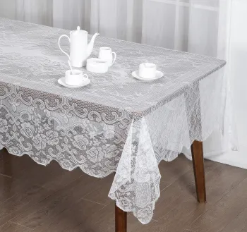 Vintage Embroidered Rectangle Tablecloth - White Lace Overlay Decor