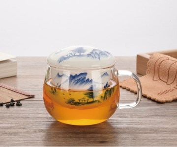 Customzied Tea Cup Ceramic Filter Glass Tea Cup for Woman
