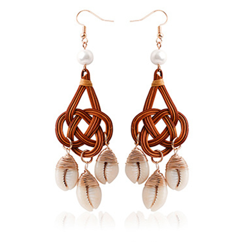 Boucles d&#39;oreilles pour femmes tissés à la main paille ovale ou cercle Shell Drop Dangle boucles d&#39;oreilles bohème boucles d&#39;oreilles légères géométriques Statem