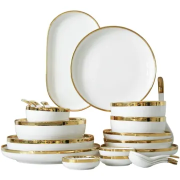 Pink Ceramic Dinner Plate Bowl Set