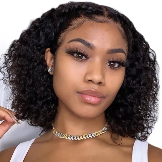 12A Grade Yaki Kinky Curly Short Pixie Human Lace Glueless Lace Front Color Curly Human Hair Wigs For Black Women With Baby Hai