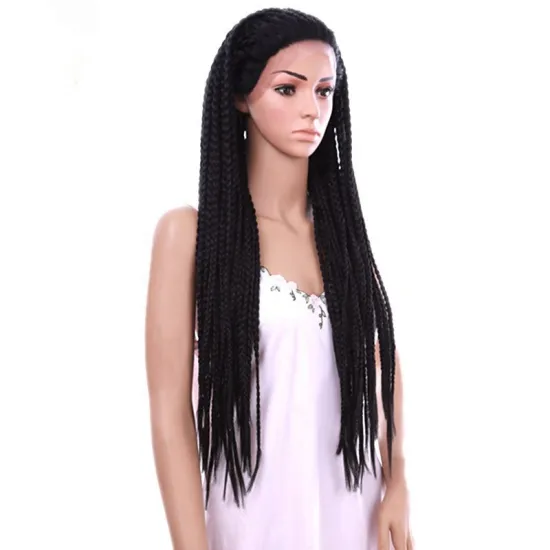 High quality black purple blonde 28inch braided box braids hair wigs lace front synthetic