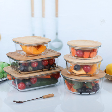 Borosilicate Glass Bamboo Lid Lunch Box for Microwave Storage